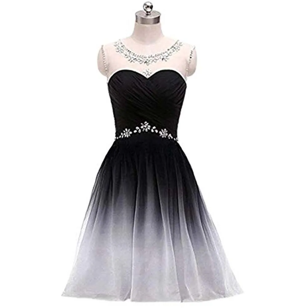 sd-hk Gradient Formal Evening Gowns Beaded Ombre Chiffon Long Prom Dresses