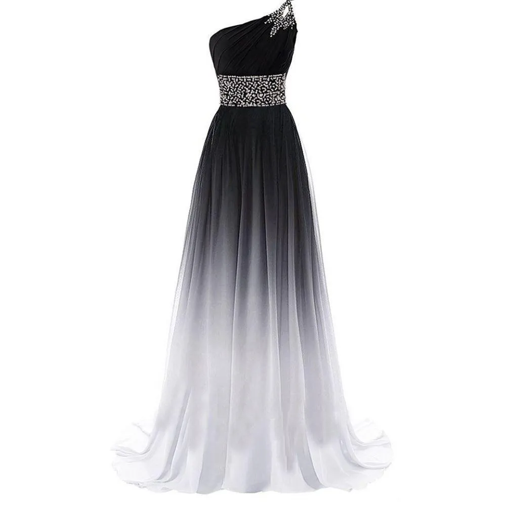 sd-hk Gradient Formal Evening Gowns Beaded Ombre Chiffon Long Prom Dresses