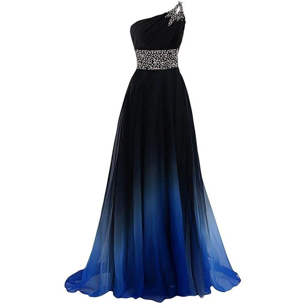 sd-hk Gradient Formal Evening Gowns Beaded Ombre Chiffon Long Prom Dresses