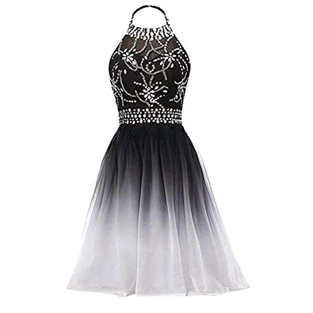 sd-hk Gradient Formal Evening Gowns Beaded Ombre Chiffon Long Prom Dresses