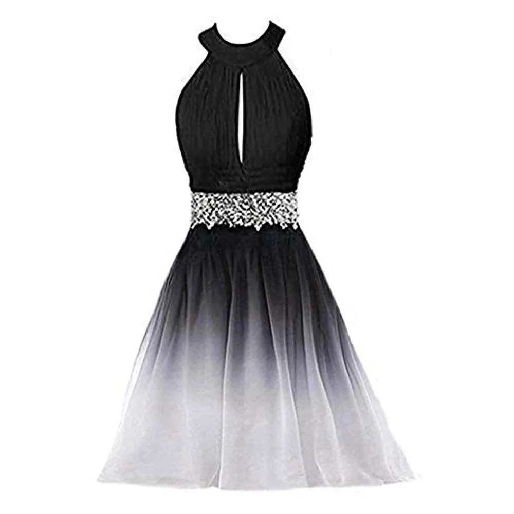 sd-hk Gradient Formal Evening Gowns Beaded Ombre Chiffon Long Prom Dresses