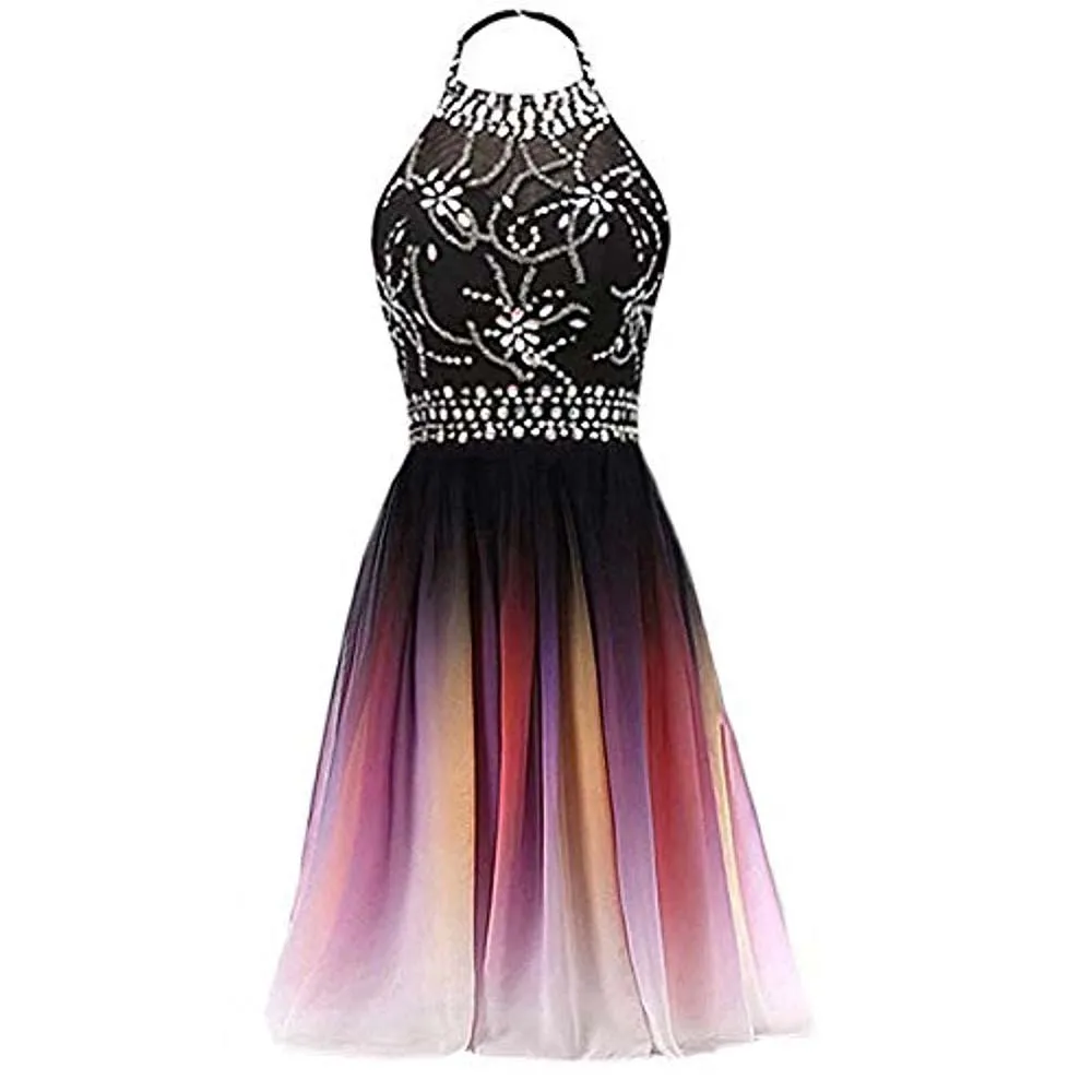 sd-hk Gradient Formal Evening Gowns Beaded Ombre Chiffon Long Prom Dresses