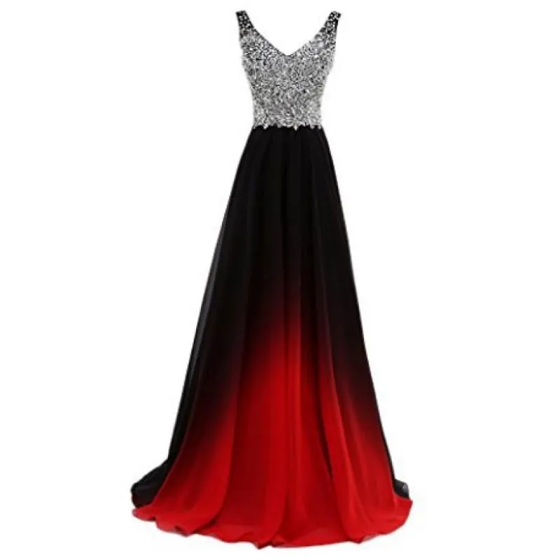 sd-hk Gradient Formal Evening Gowns Beaded Ombre Chiffon Long Prom Dresses