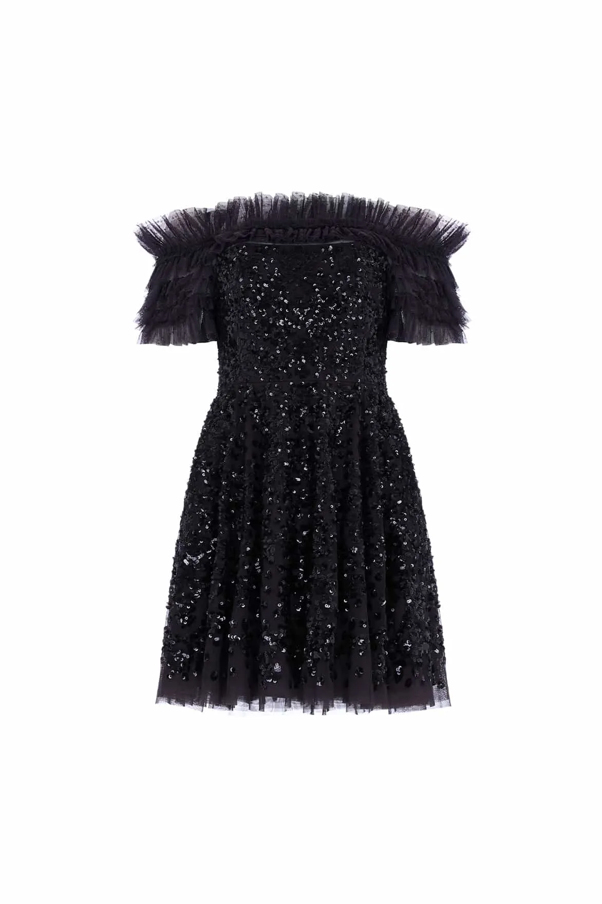 Sequin Wreath Off-Shoulder Micro Mini Dress