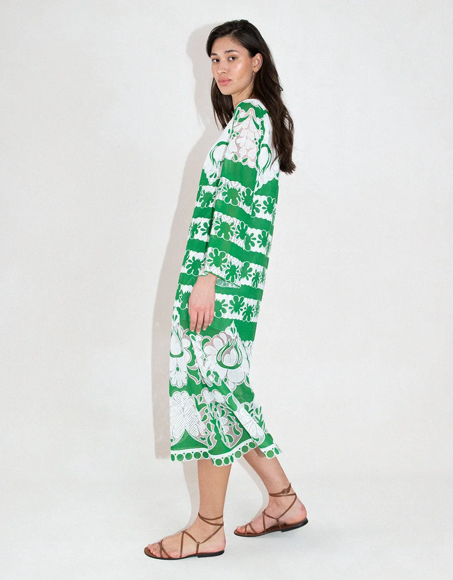 Seraphina Burn Out Midi Dress - Green/White