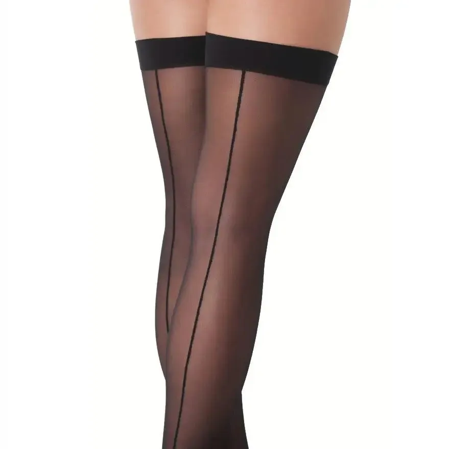 Sexy Sheer Black Thigh-high Stockings for Women with Back Seam