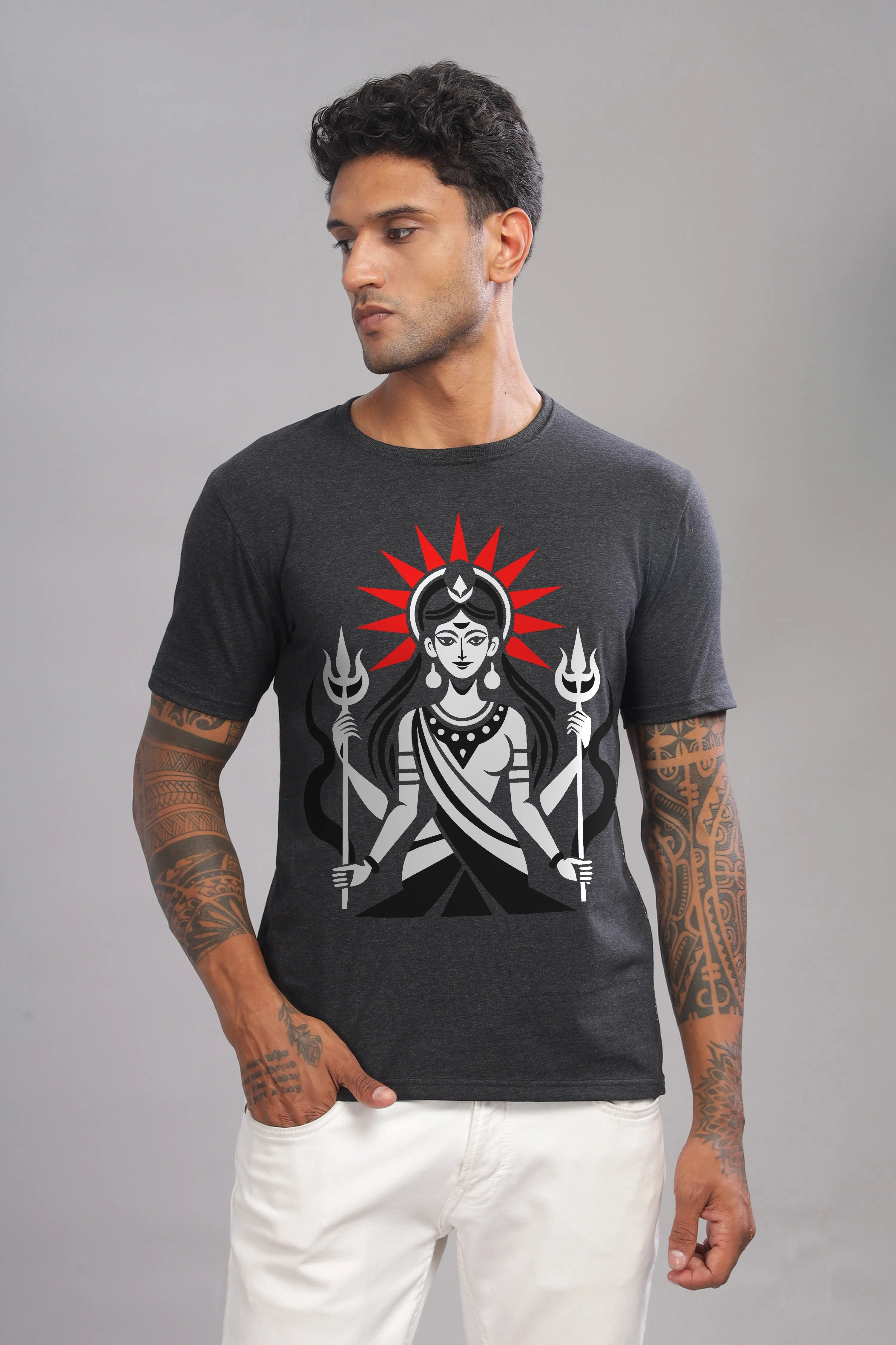 Shakti - Eco Blend Cotton Charcoal Crewneck Half Sleeve Unisex T-Shirt