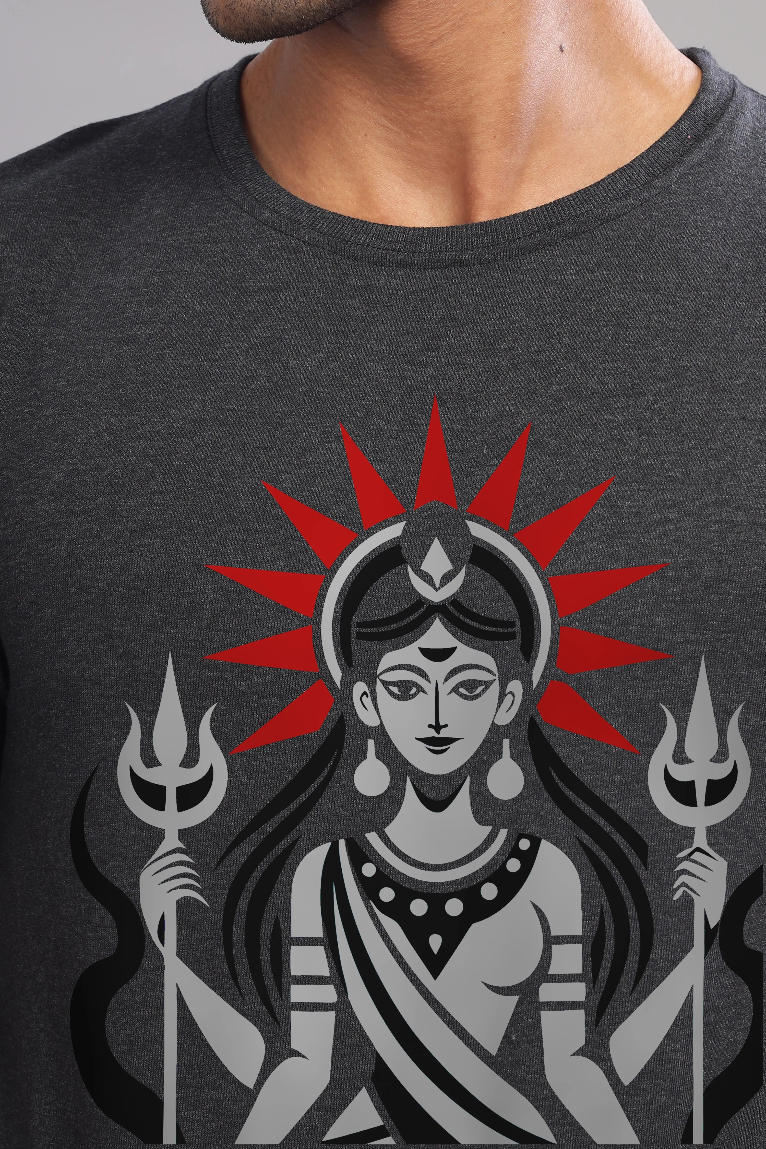 Shakti - Eco Blend Cotton Charcoal Crewneck Half Sleeve Unisex T-Shirt