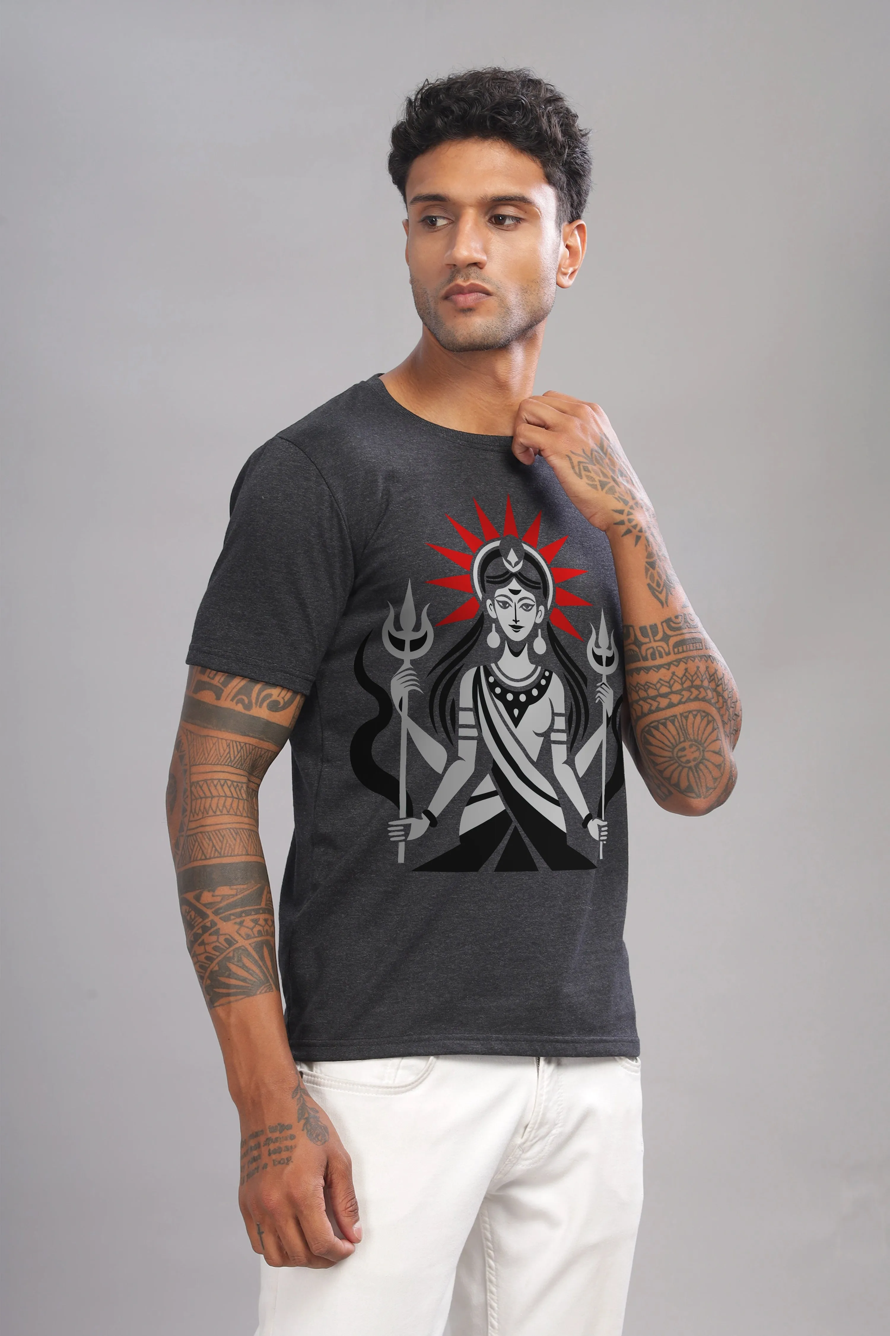 Shakti - Eco Blend Cotton Charcoal Crewneck Half Sleeve Unisex T-Shirt