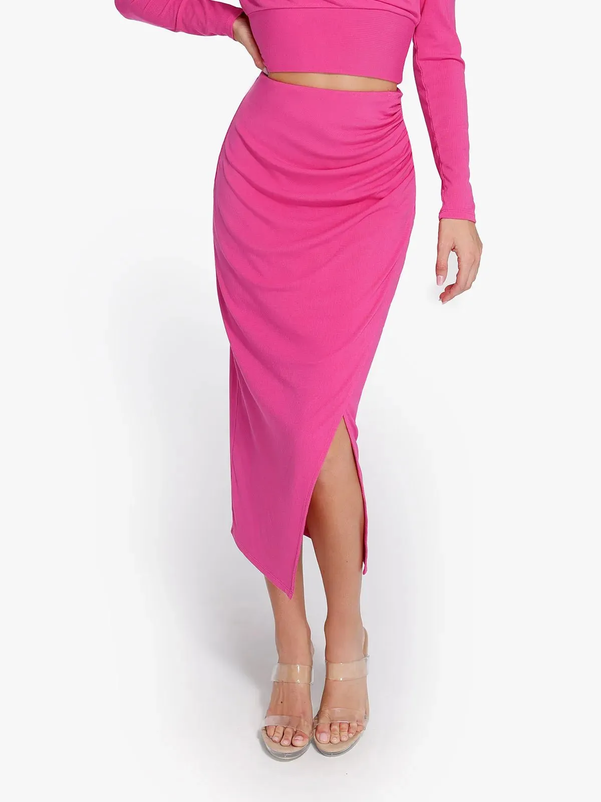 Shapewear Rib Modal Off-the-Shoulder Top Sculpting Skirt Set