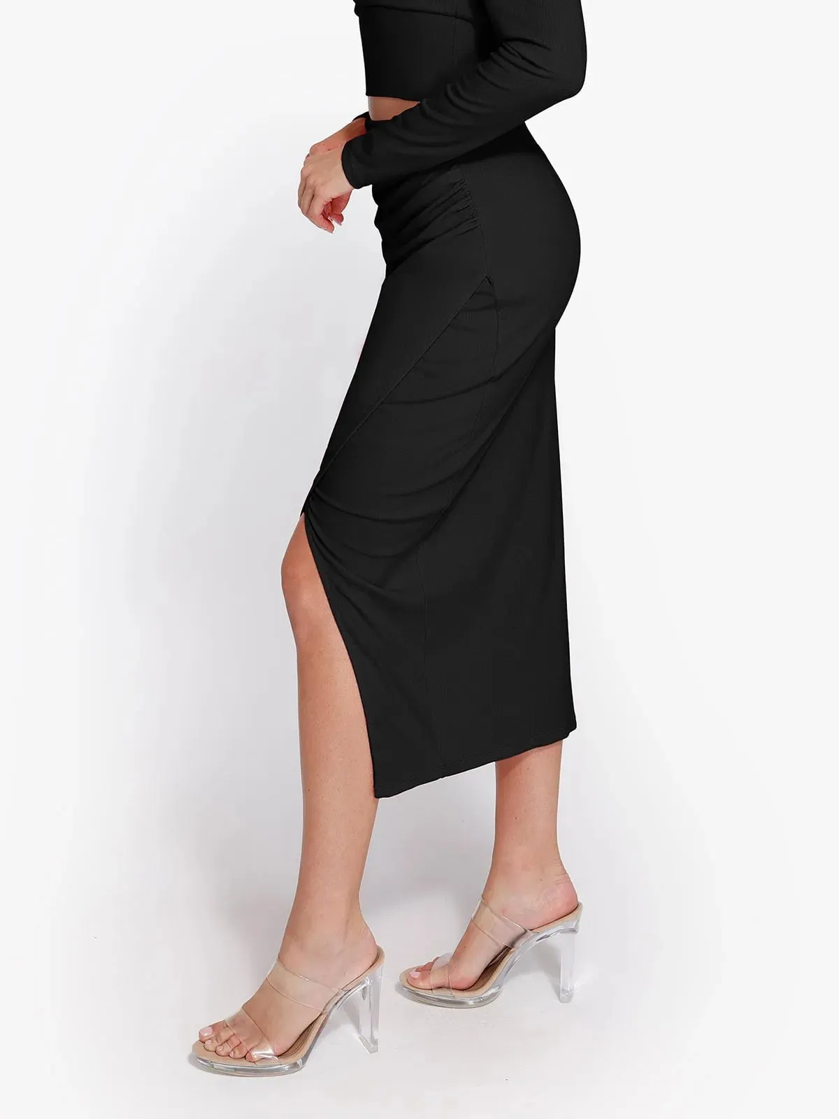 Shapewear Rib Modal Off-the-Shoulder Top Sculpting Skirt Set