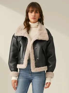 Sherpa Lined Shearling Trendy Leather Flight Jacket