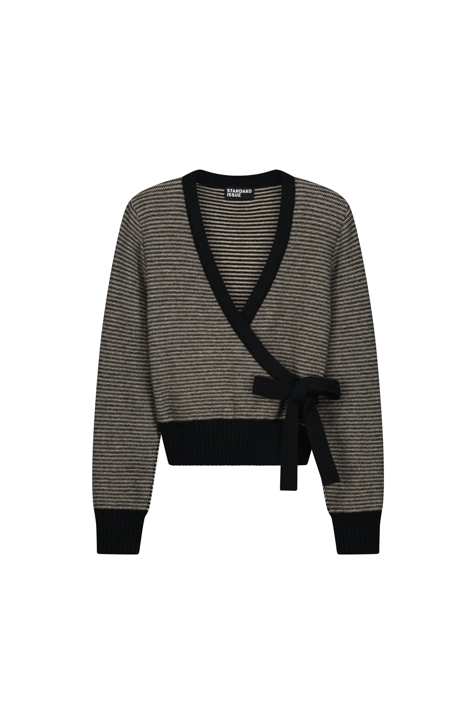 Standard Issue Okewa Striped Wrap Cardigan - Black/Buff