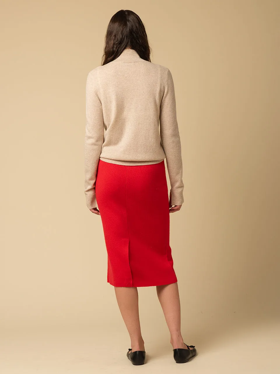 Straight Midi Skirt_Red