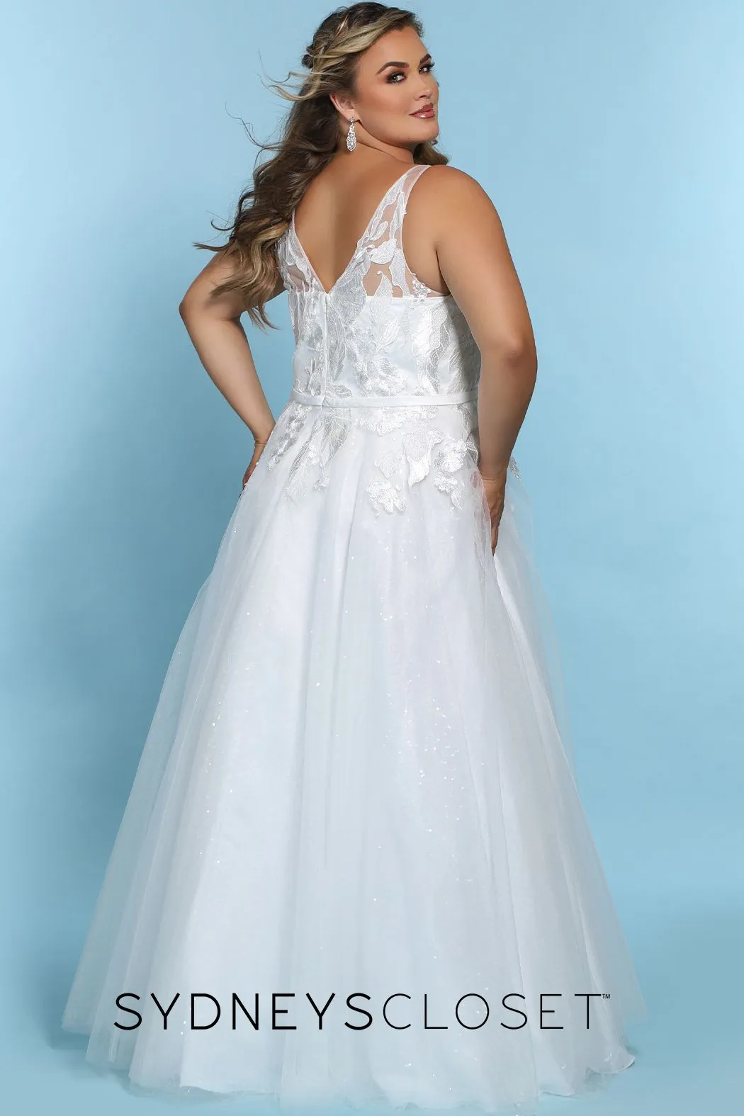 Sydney's Closet SC5243 V neckline A line wedding dress plus sized sequin tulle SC 5243 Celine