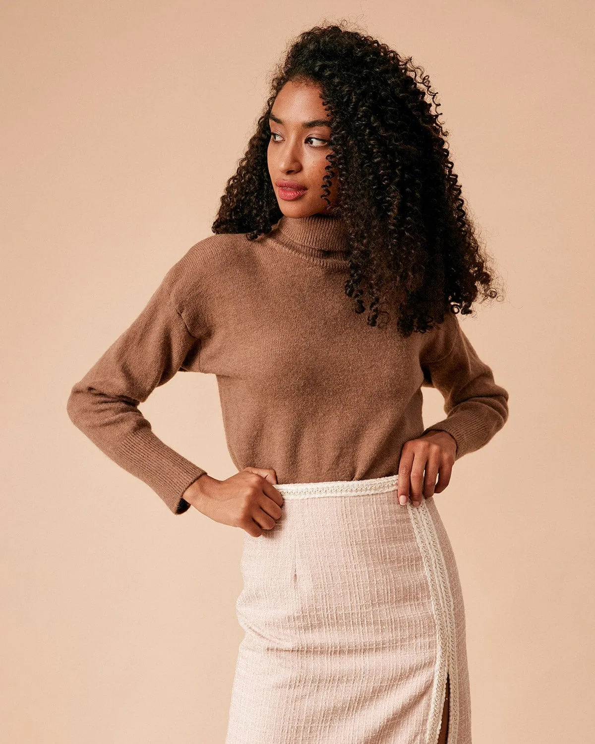 The High Waisted Side Slit Tweed Skirt