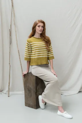 The Marinière Organic Cotton Sweater in Old Gold / Ecru