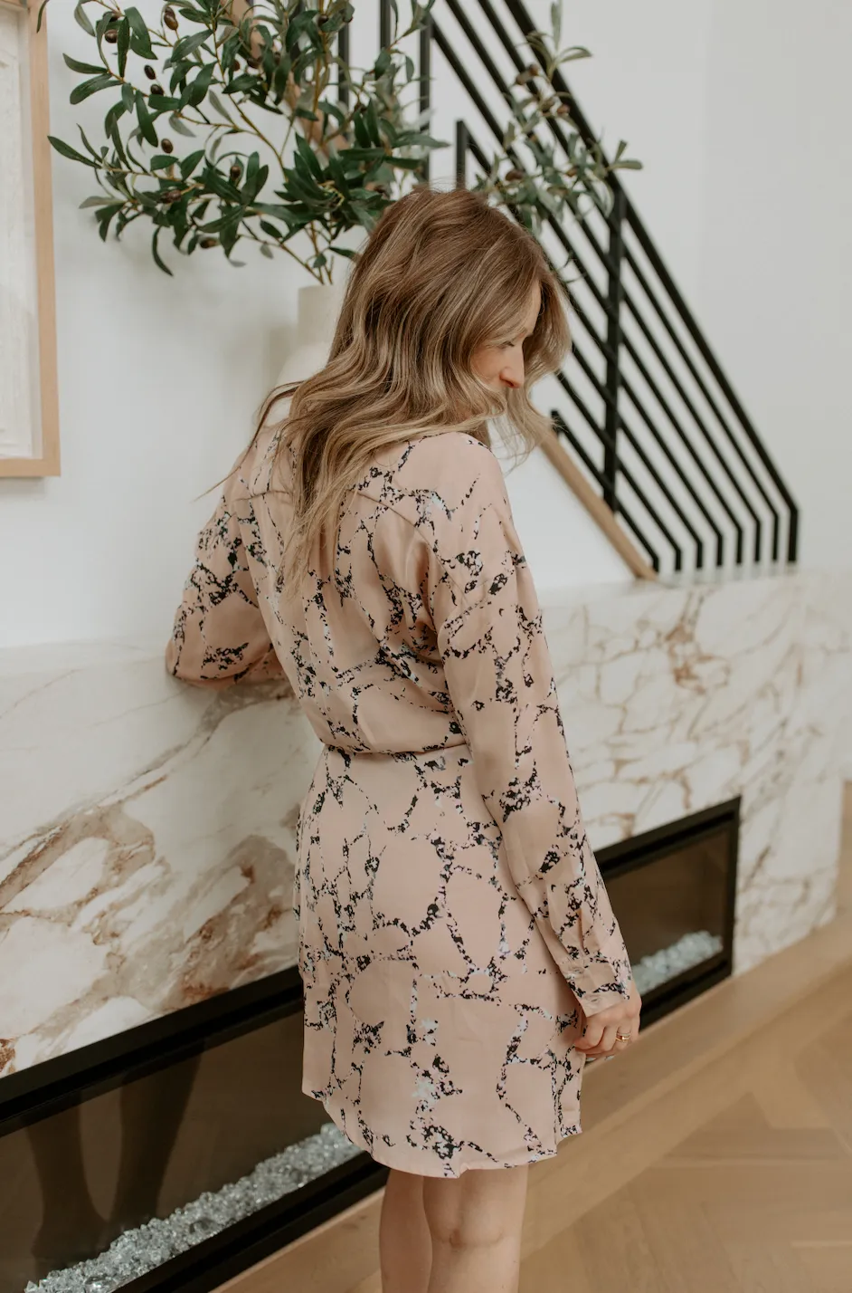 The Natalie Mini Wrap Dress by Elan - Blush Marble