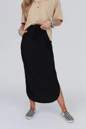 The Nest So Comfy Drawstring Maxi Skirt - Black