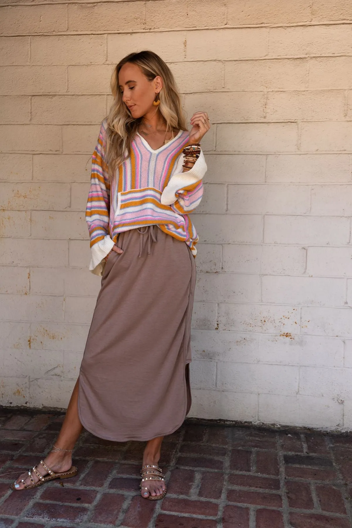 The Nest So Comfy Drawstring Maxi Skirt - Dark Taupe