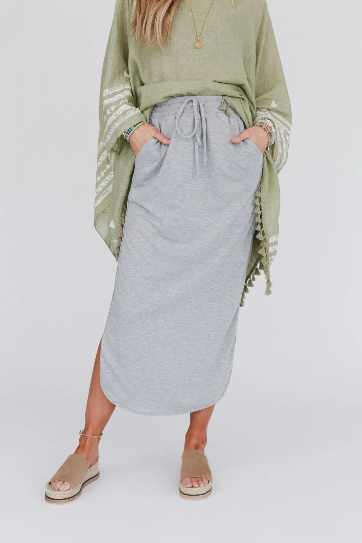 The Nest So Comfy Drawstring Maxi Skirt - Heather Gray