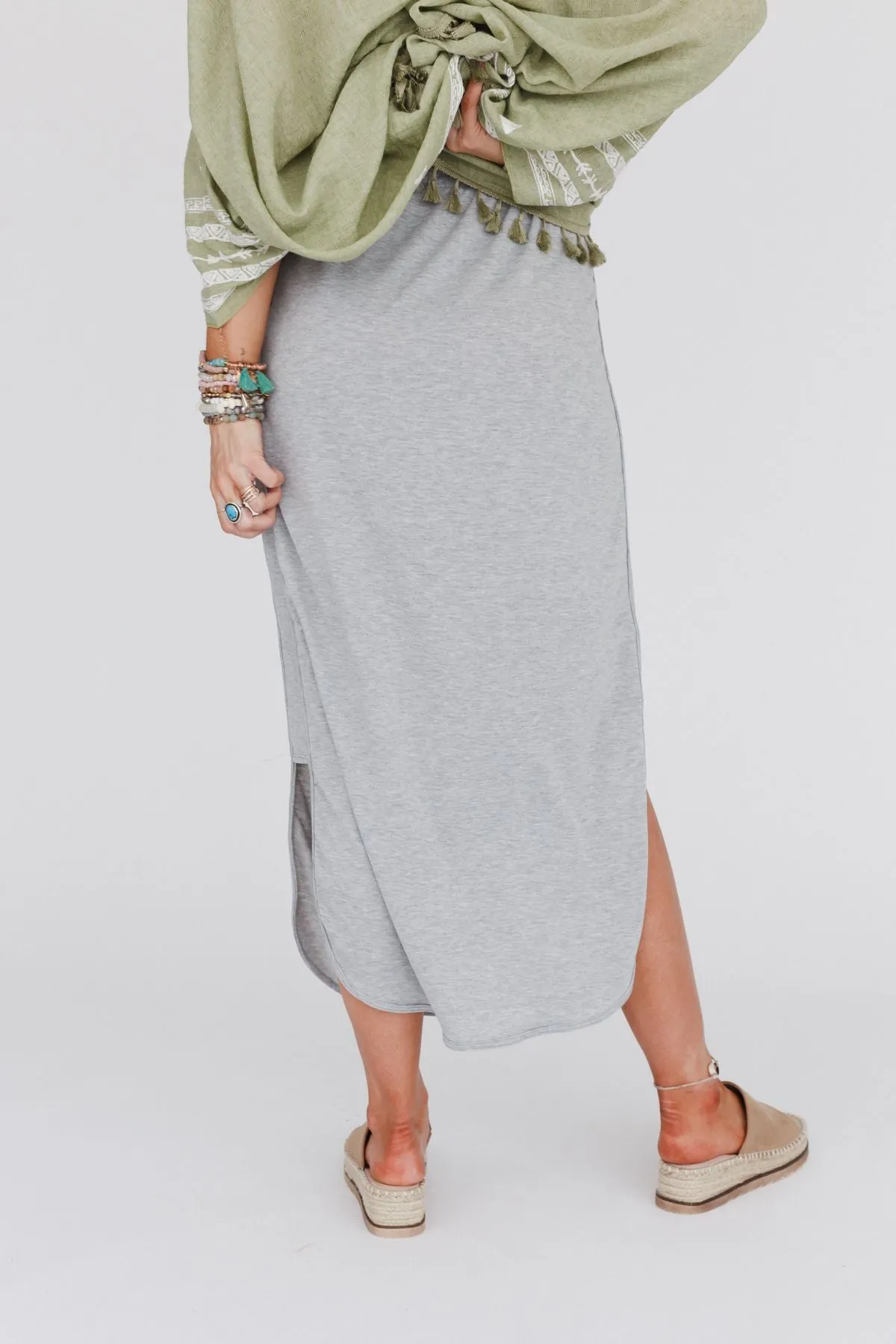 The Nest So Comfy Drawstring Maxi Skirt - Heather Gray