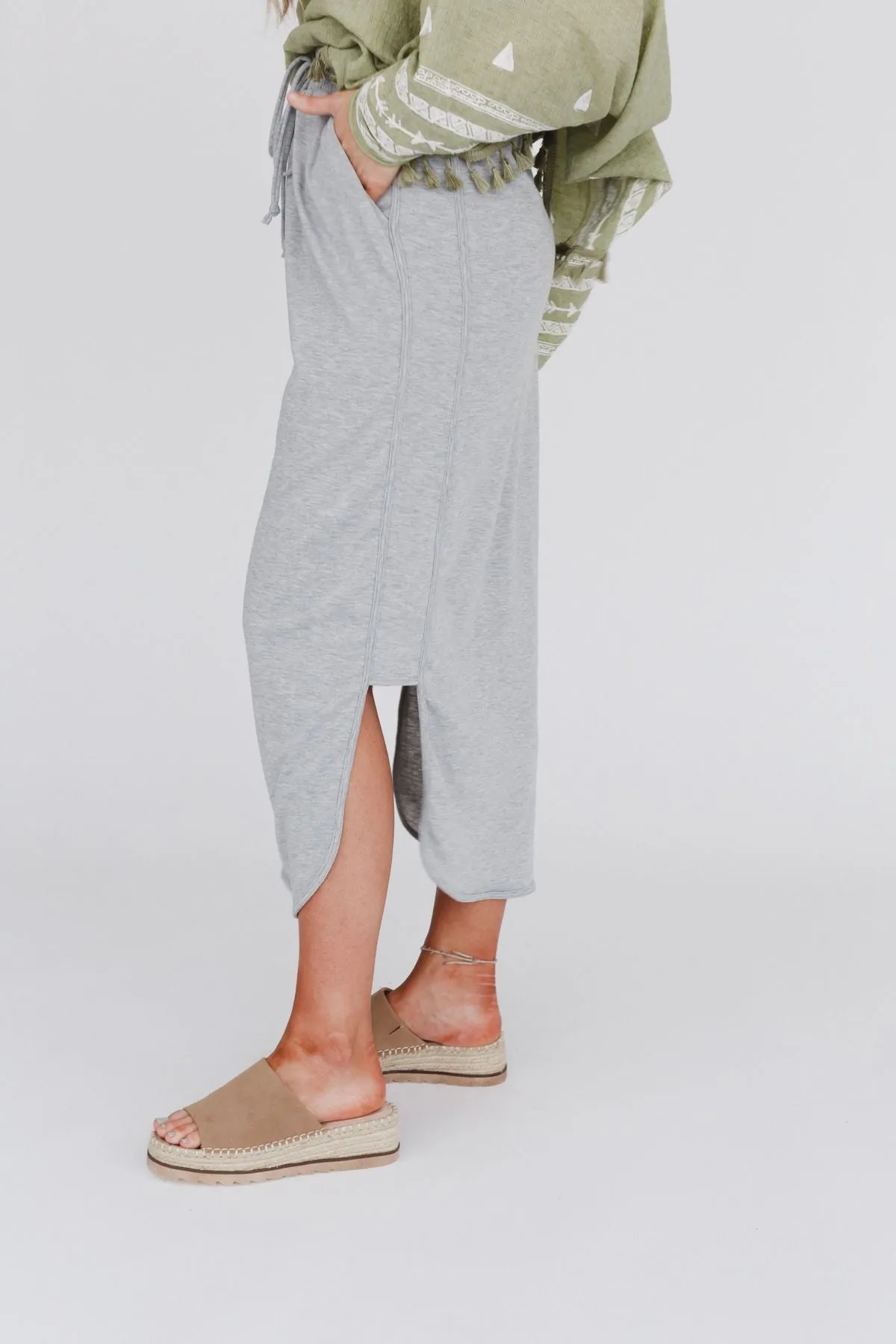 The Nest So Comfy Drawstring Maxi Skirt - Heather Gray