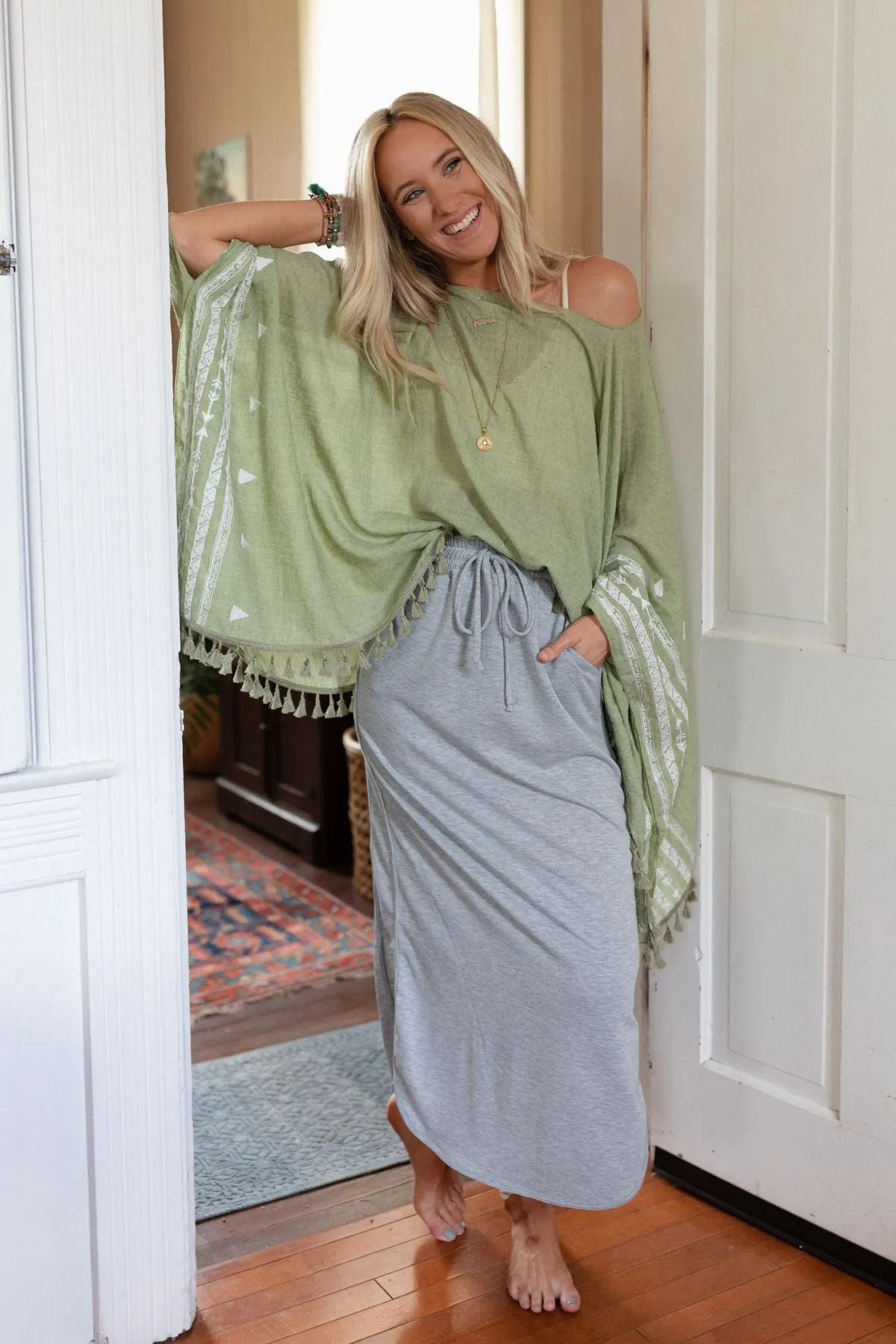 The Nest So Comfy Drawstring Maxi Skirt - Heather Gray