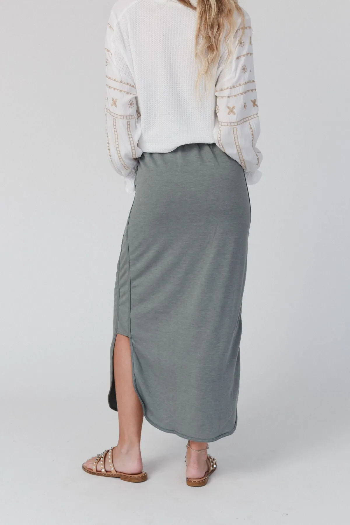 The Nest So Comfy Drawstring Maxi Skirt - Light Olive