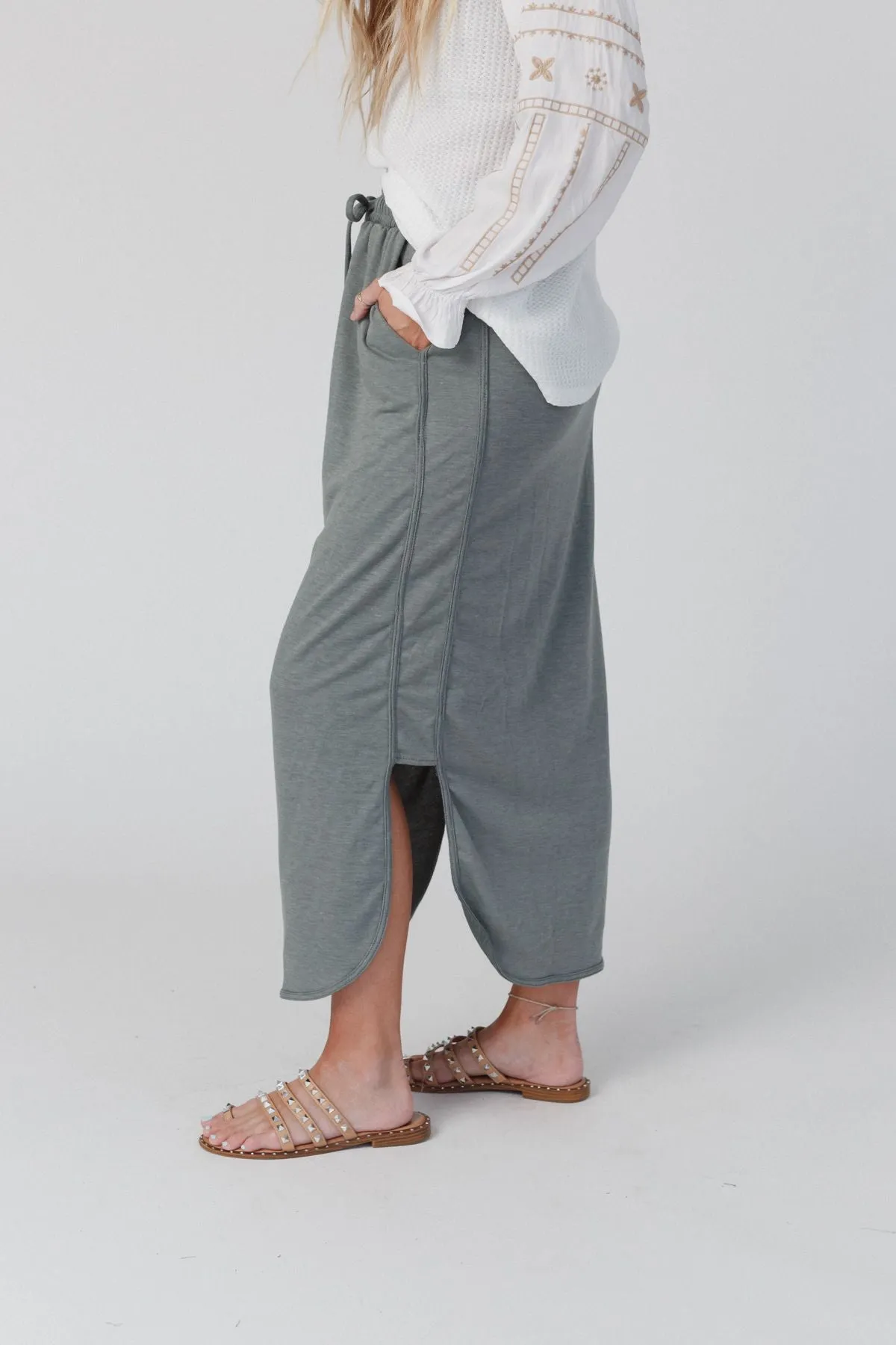 The Nest So Comfy Drawstring Maxi Skirt - Light Olive