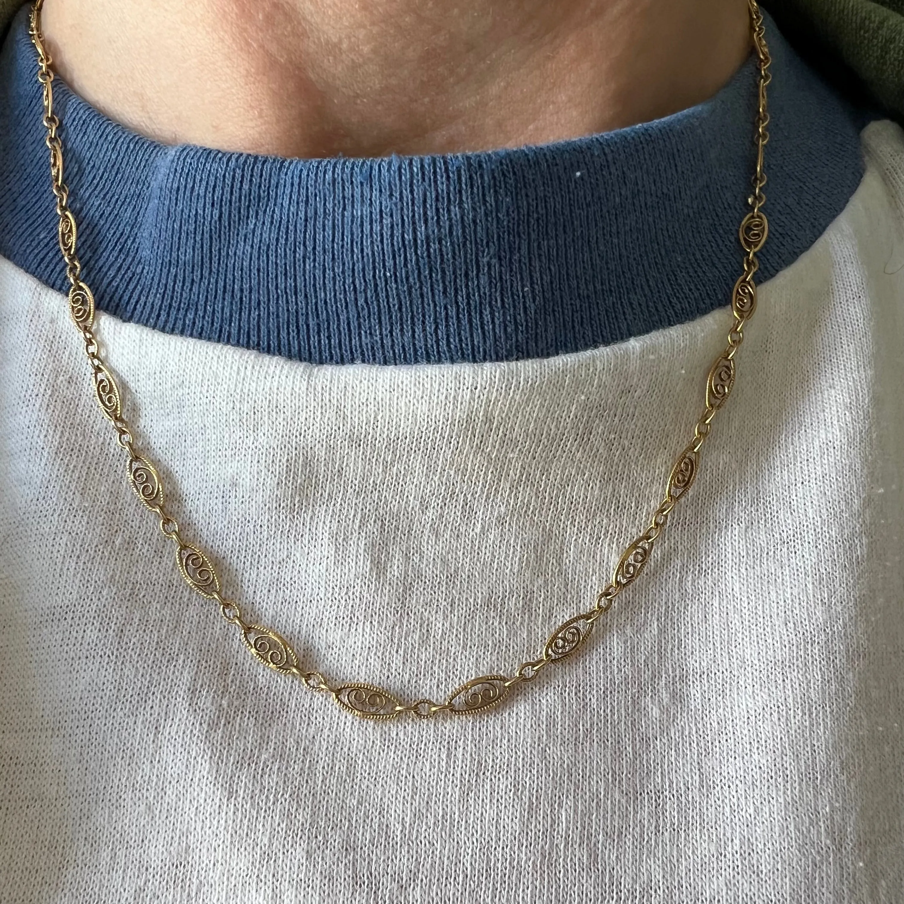 V I N T A G E // lace links / 14k yellow gold filigree link necklace chain / 17.5"