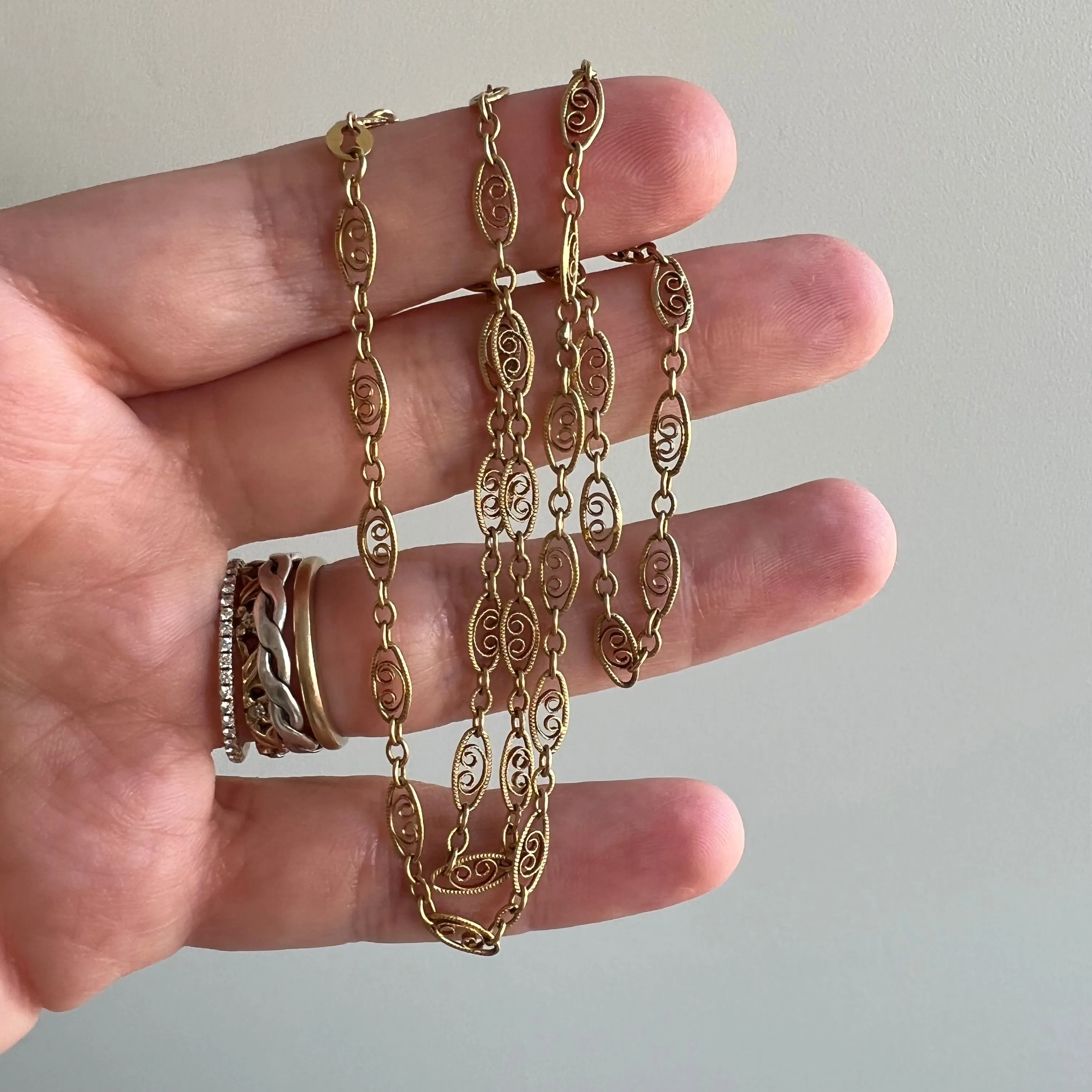 V I N T A G E // lace links / 14k yellow gold filigree link necklace chain / 17.5"