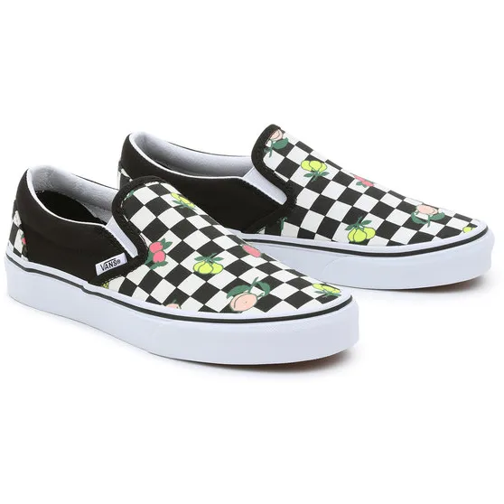 Vans Unisex Classic Slip On Fruit Checkerboard Shoes - Black / White