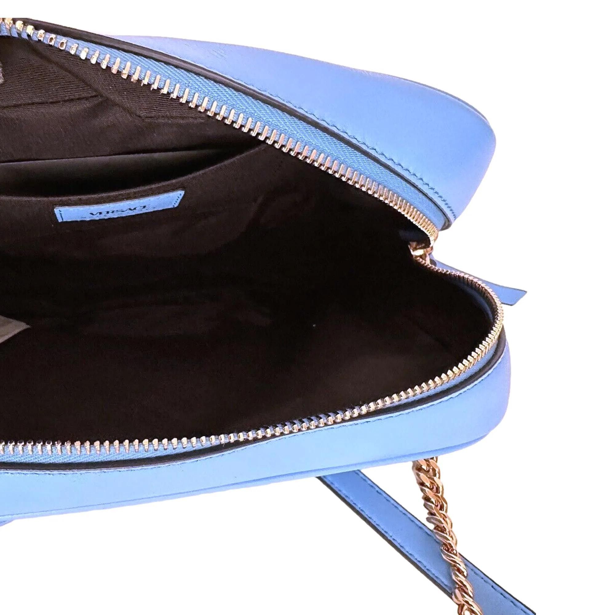 Versace La Medusa Blue Quilted Small Camera Crossbody Bag