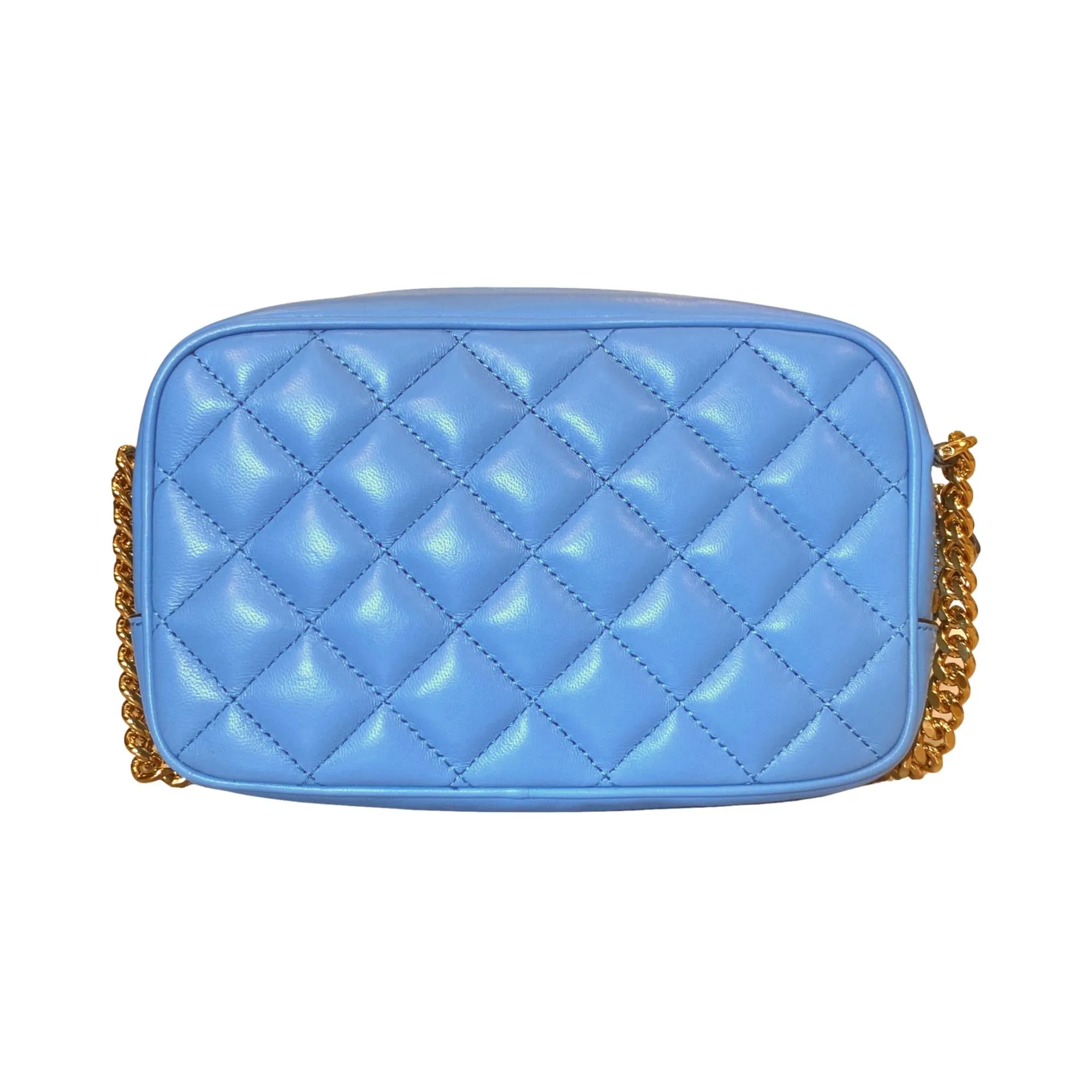 Versace La Medusa Blue Quilted Small Camera Crossbody Bag