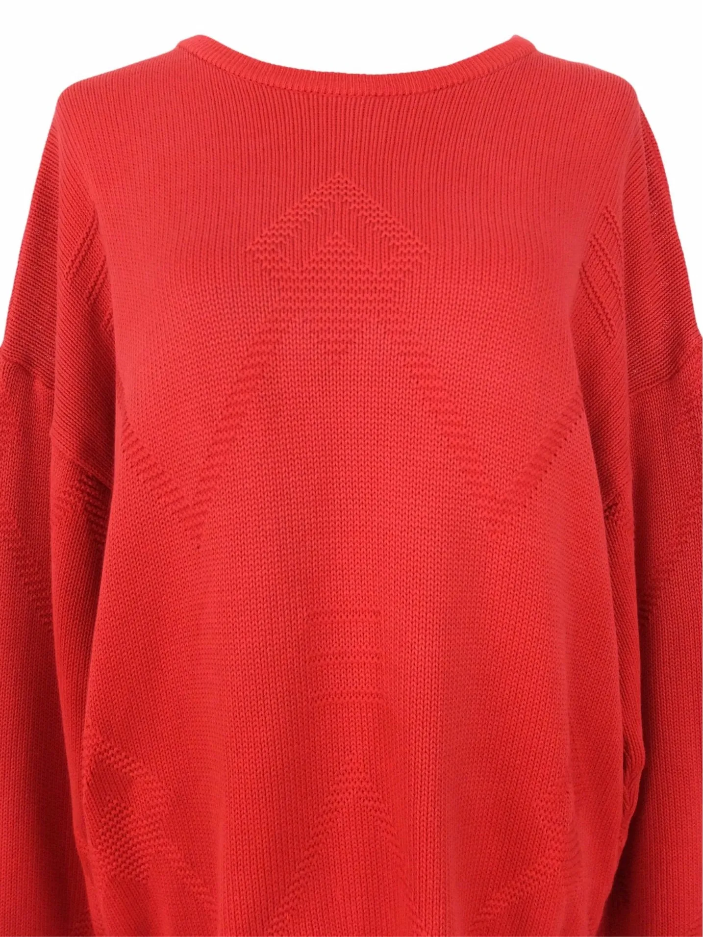 Vintage 80s Mod Bohemian Knit Bright Red Scoop Neck Pullover Sweater Jumper | Size XL-XXL