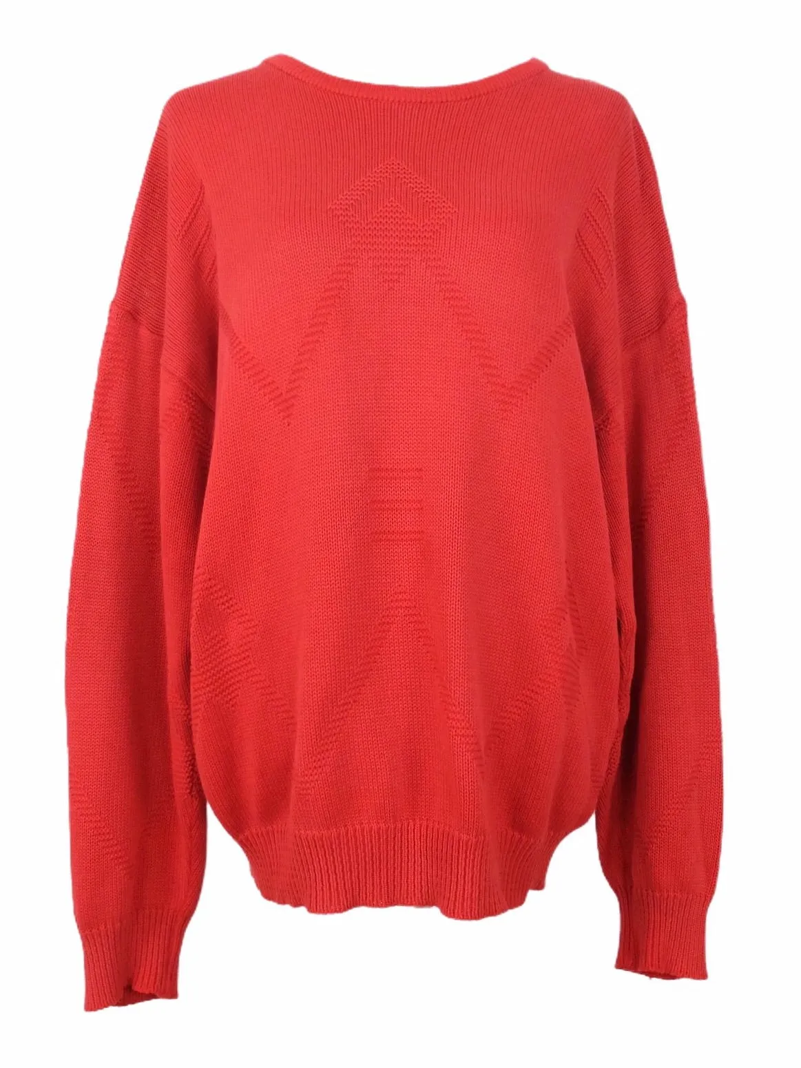 Vintage 80s Mod Bohemian Knit Bright Red Scoop Neck Pullover Sweater Jumper | Size XL-XXL