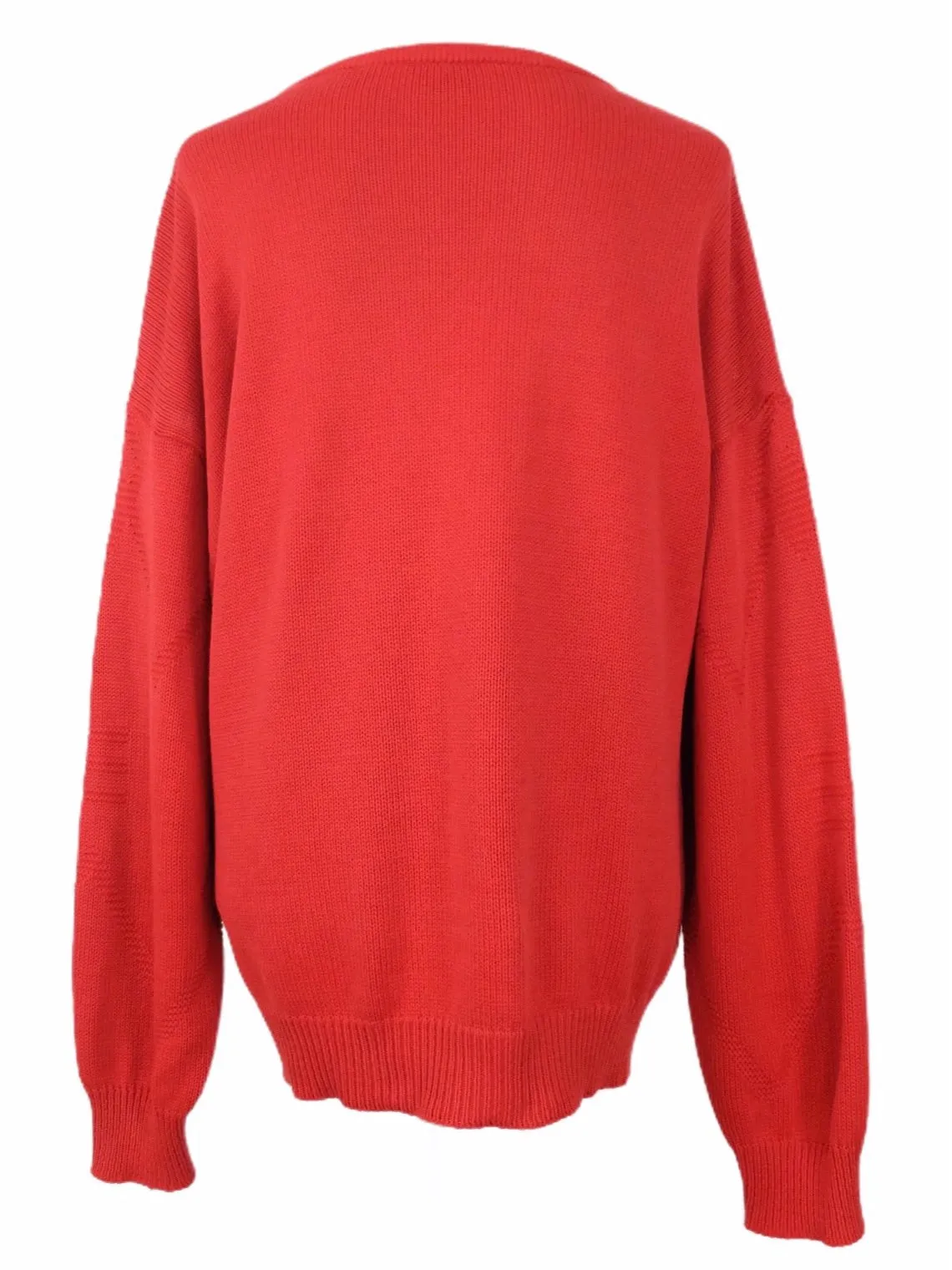 Vintage 80s Mod Bohemian Knit Bright Red Scoop Neck Pullover Sweater Jumper | Size XL-XXL