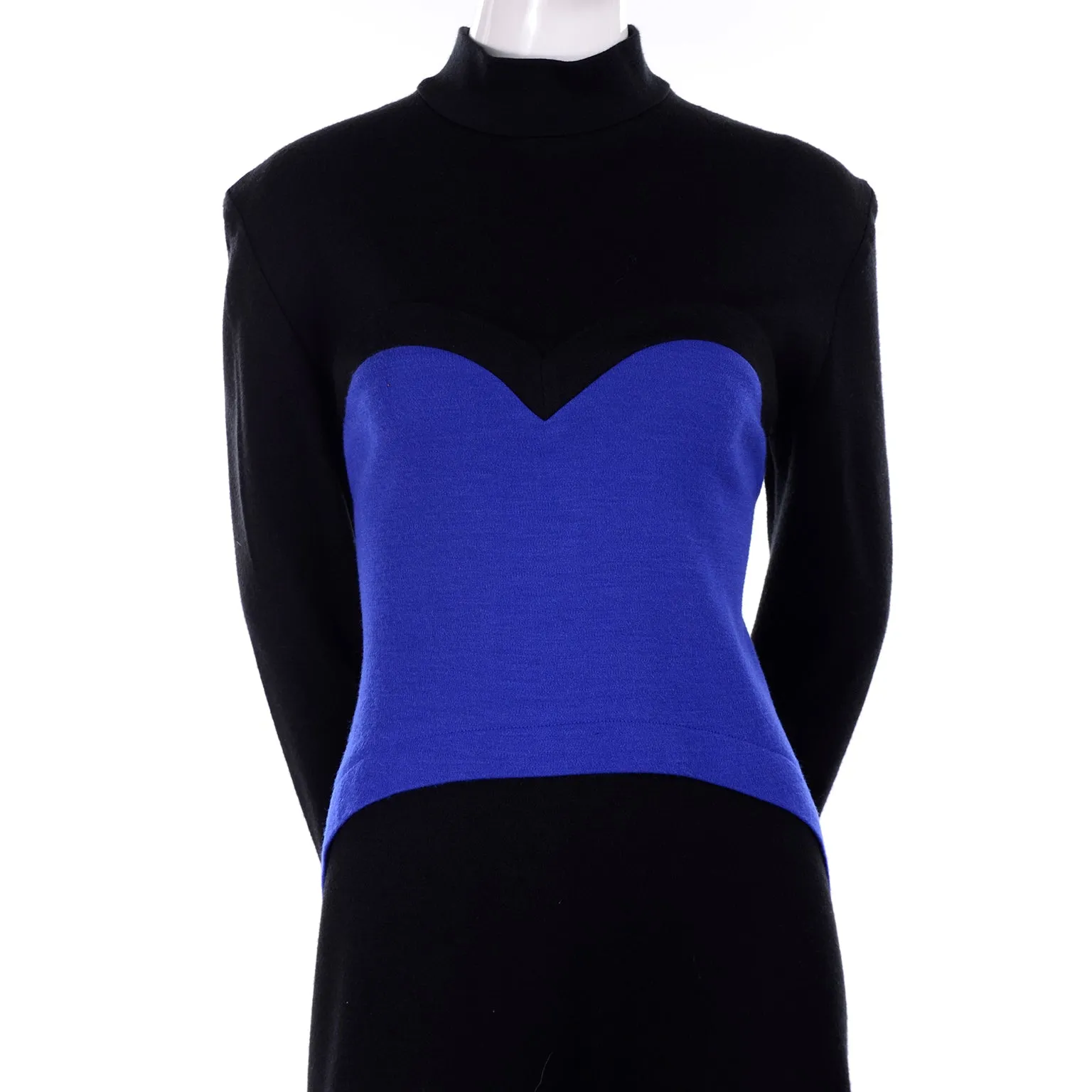 Vintage Patrick Kelly 1988 Blue and Black Sweetheart Knit Dress