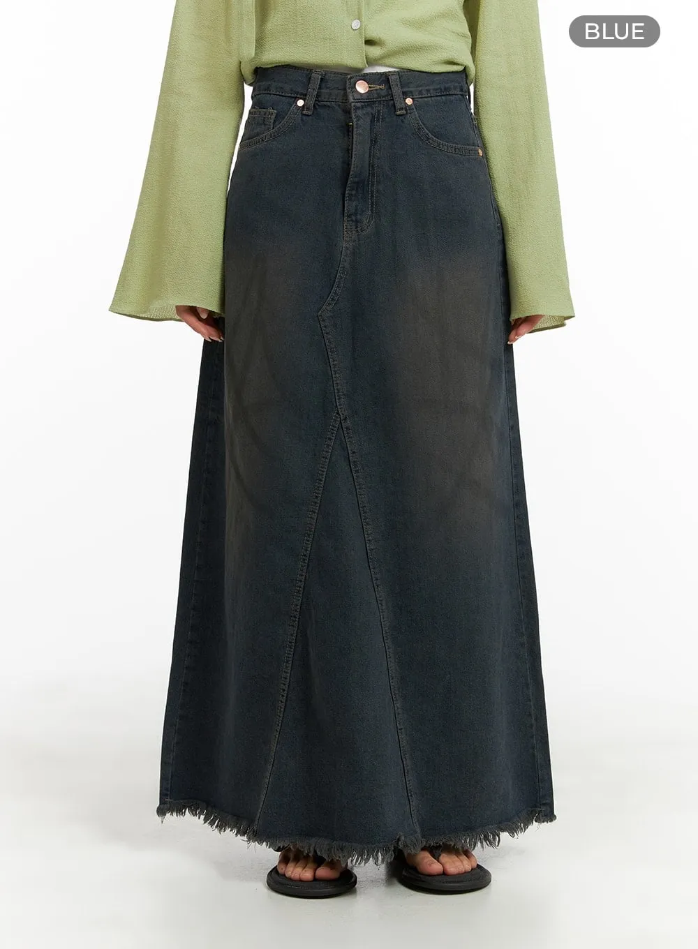 Vintage Rough Hem Denim Maxi Skirt CA403