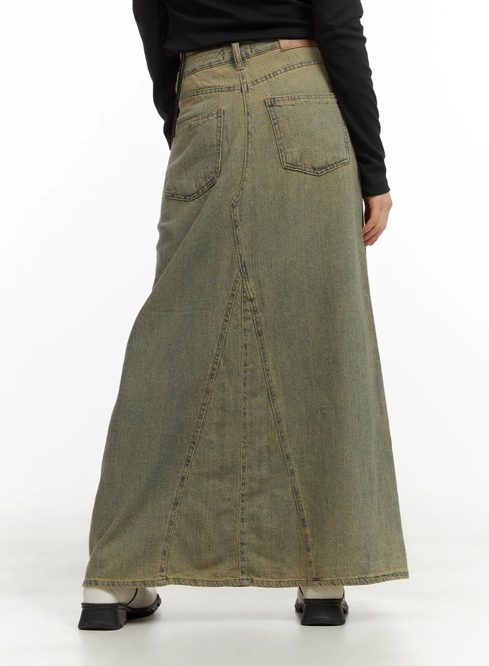 Vintage Washed Maxi Denim Skirt CY414