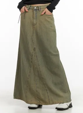 Vintage Washed Maxi Denim Skirt CY414