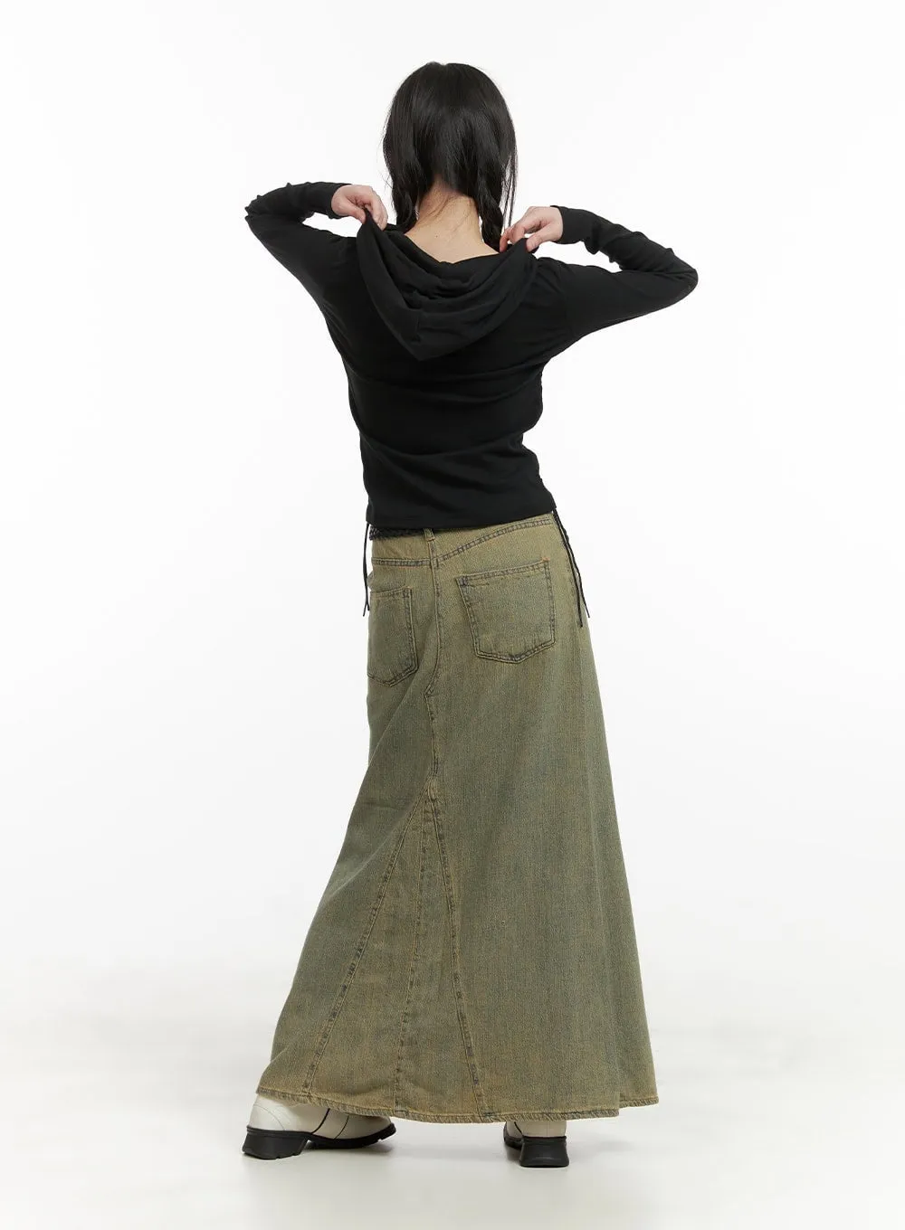 Vintage Washed Maxi Denim Skirt CY414