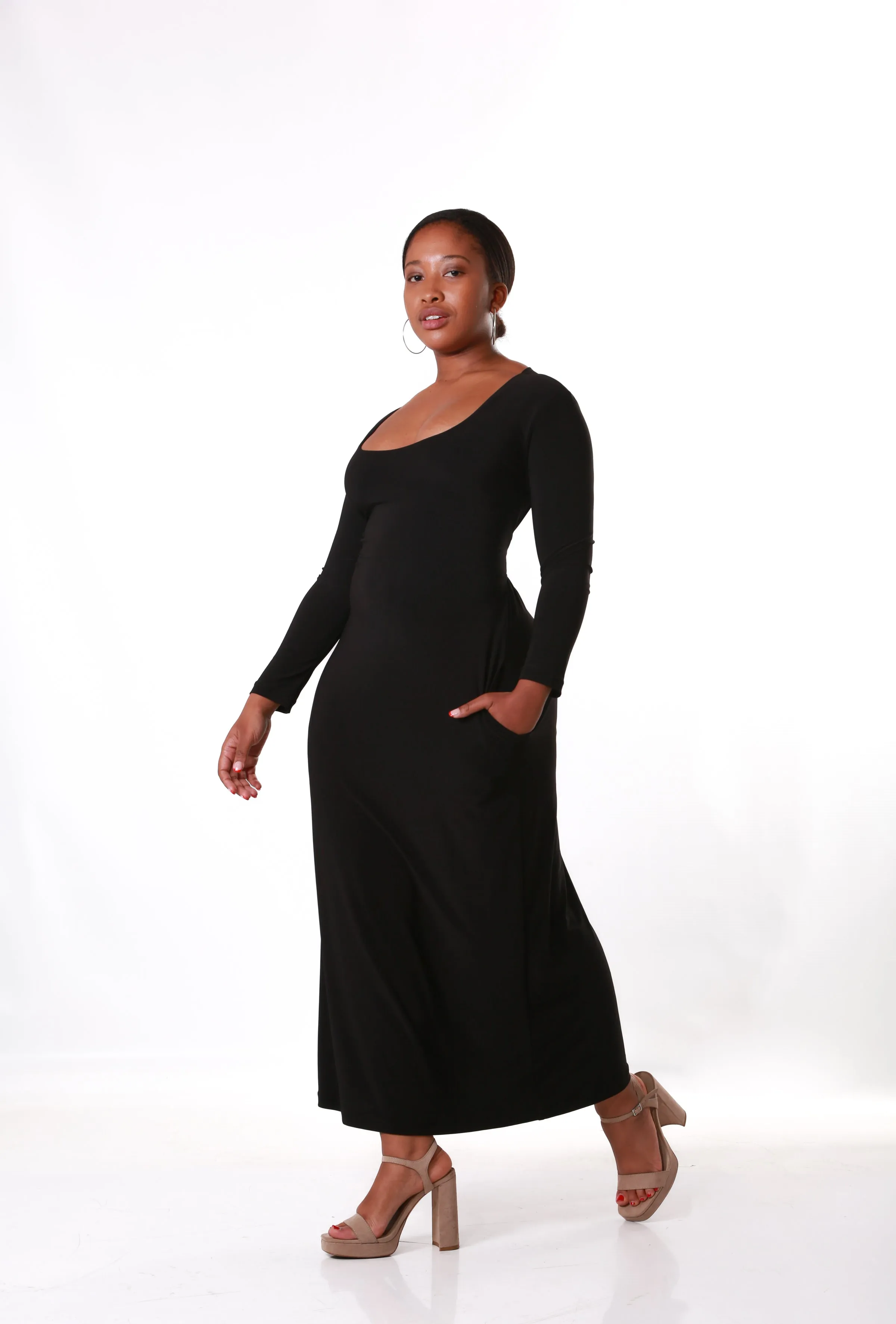 Waist Cinching Maxi Dress- Black