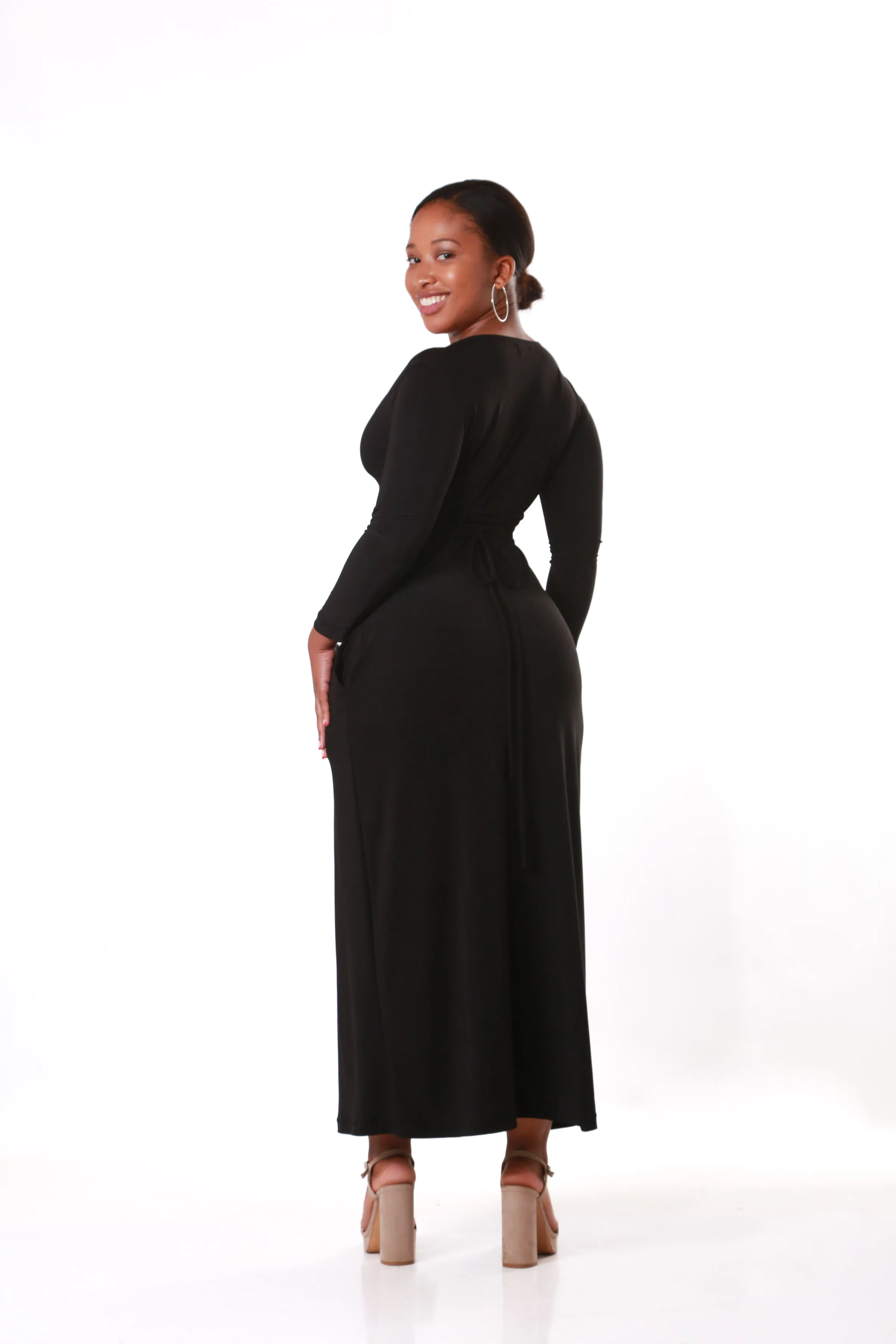 Waist Cinching Maxi Dress- Black