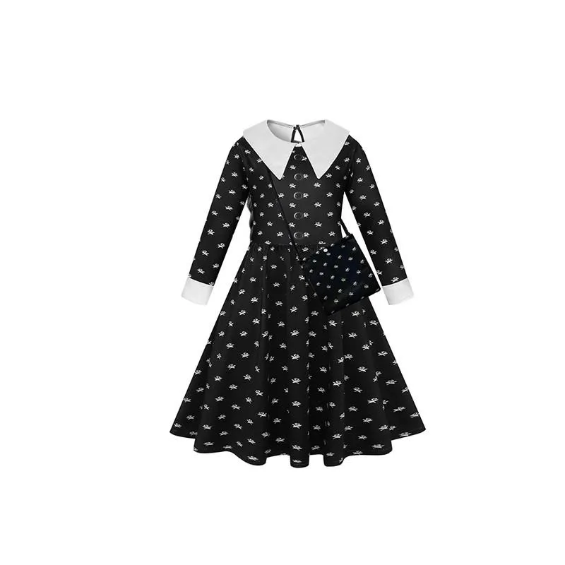 Wednesday Addams Cosplay Flower Print Dress