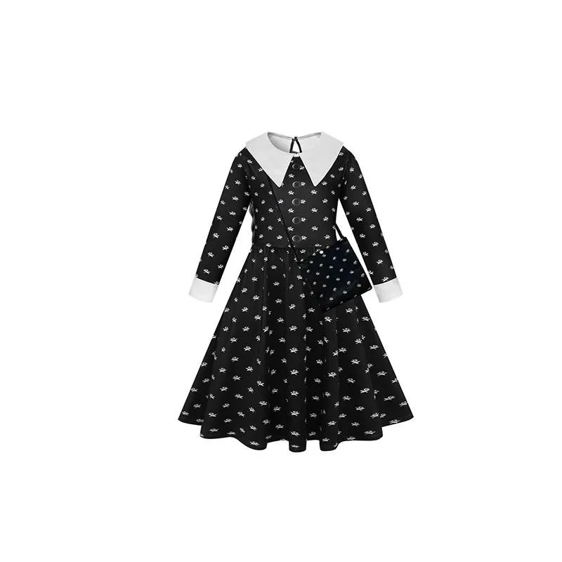 Wednesday Addams Cosplay Flower Print Dress