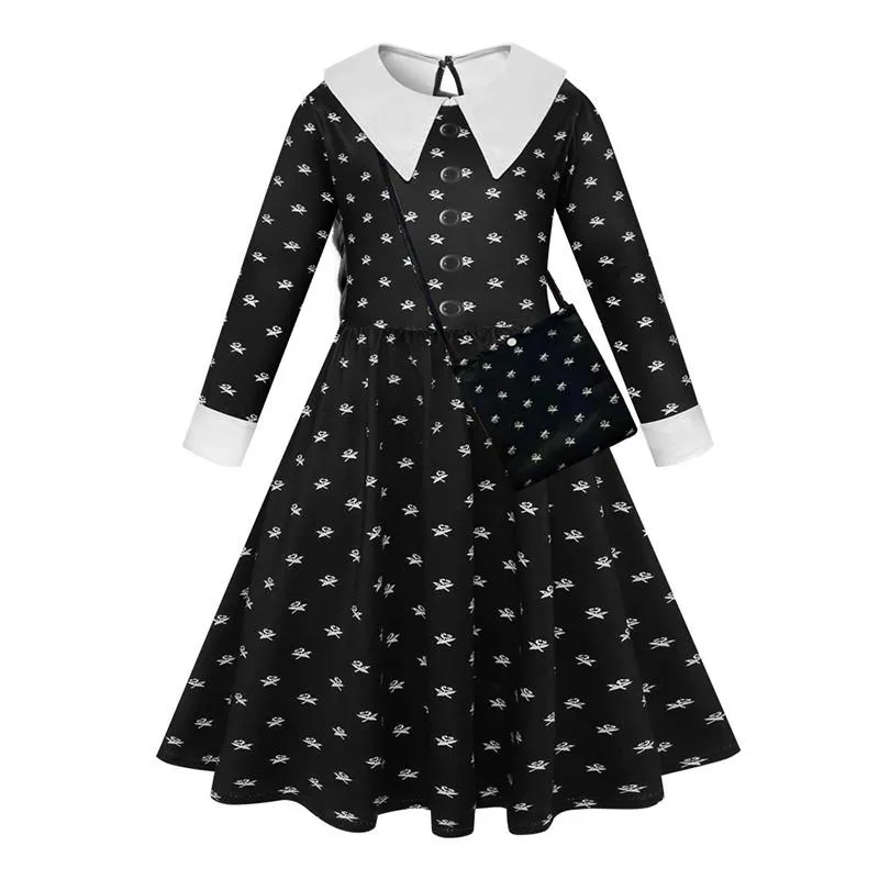 Wednesday Addams Cosplay Flower Print Dress