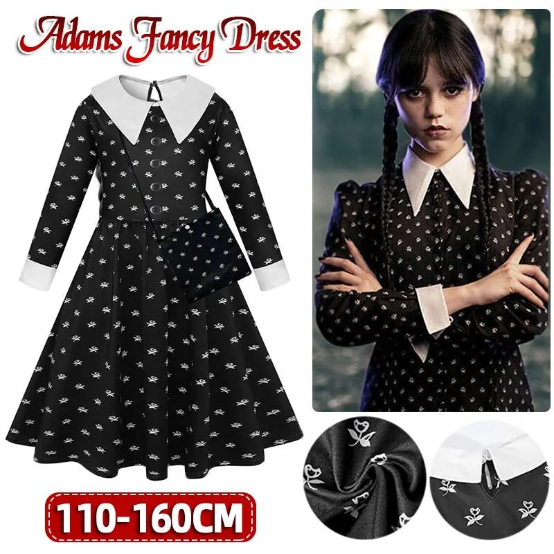 Wednesday Addams Cosplay Flower Print Dress