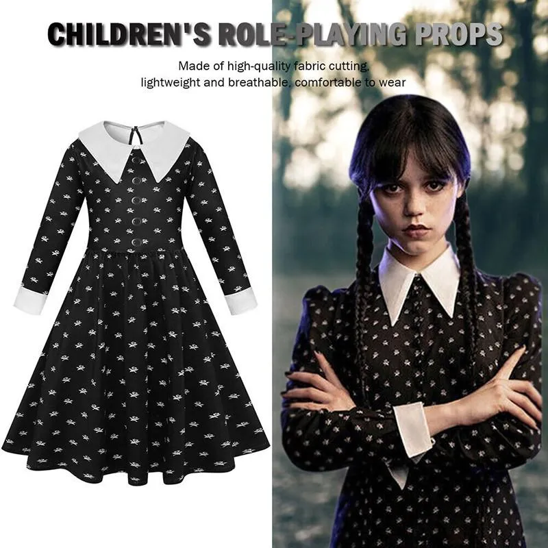 Wednesday Addams Cosplay Flower Print Dress